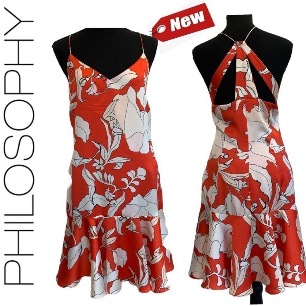 Philosophy Red and White Floral Halter Slip Dress